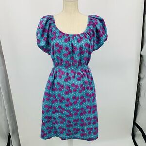 Happy by pink chicken | Floral Blue and Pink vintage style  Women's Dress
